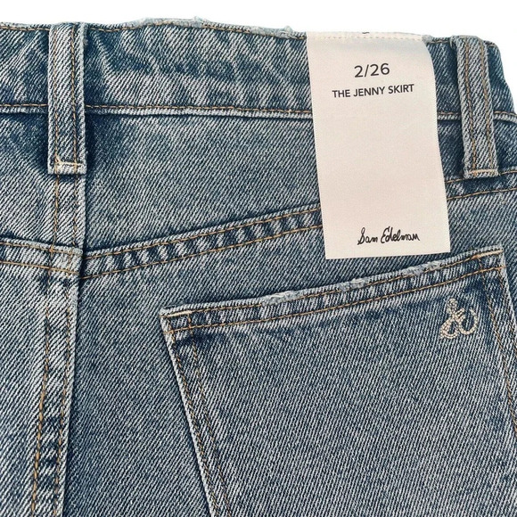 Sam Edelman The Jenny Denim Jean Mini Skirt Raw Hem Size 2/26 - Picture 3 of 7